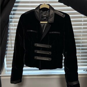 Vesace Versus Black Velvet Jacket with leather accents. Size 4
